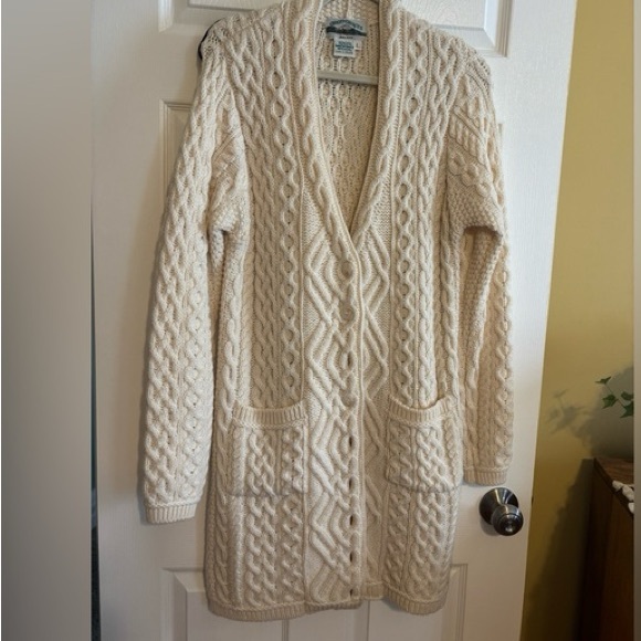 Aran Crafts 100% Merino Wool Ivory Cable Knit Cardigan Button Down Pockets XXL - Picture 9 of 9